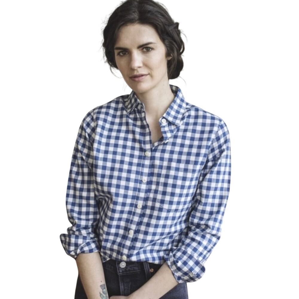 Tradlands Women's Marine Cotton Blue Gingham Plaid Buttoned Shirt Size XXS